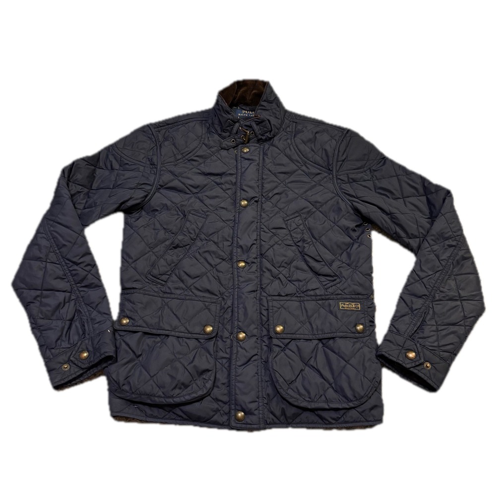 Polo Ralph Lauren Mens Navy Blue Quilted Field Jacket Size S Plaid Lined Coat